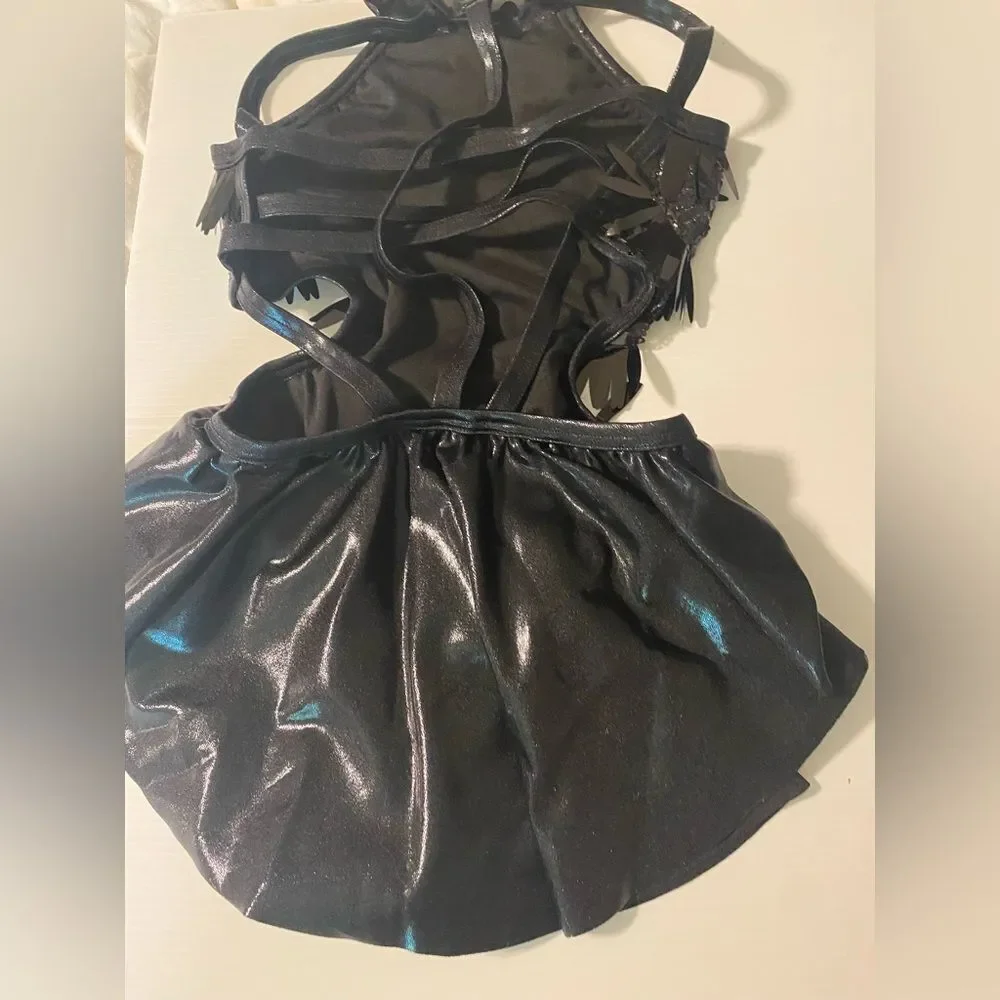 WEISSMAN Elite Dance Costume black fringe glam Do It Like This 15259 LC child